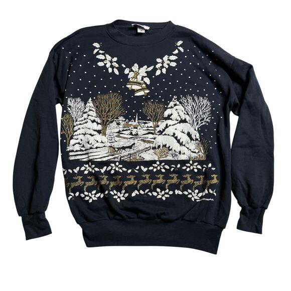 VIntage Turtle Bay Sweatshirt Women's Large Winter Christmas Scene Black - Picture 5 of 5